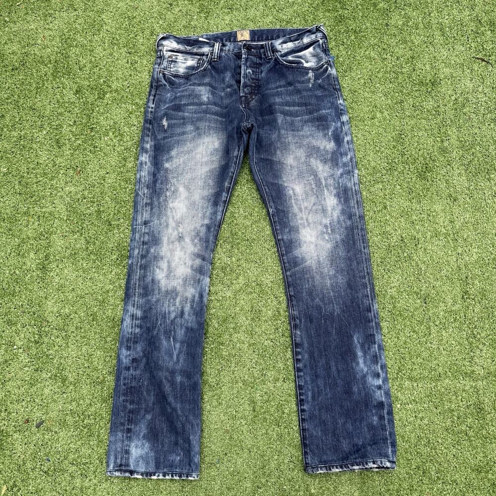 PRPS Men’s Demon Jeans Size 33 Blue Distressed Faded Straight Leg Premium Denim